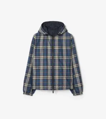 Reversible Check Newport Hooded Jacket in Pilot blue - Men, Nylon