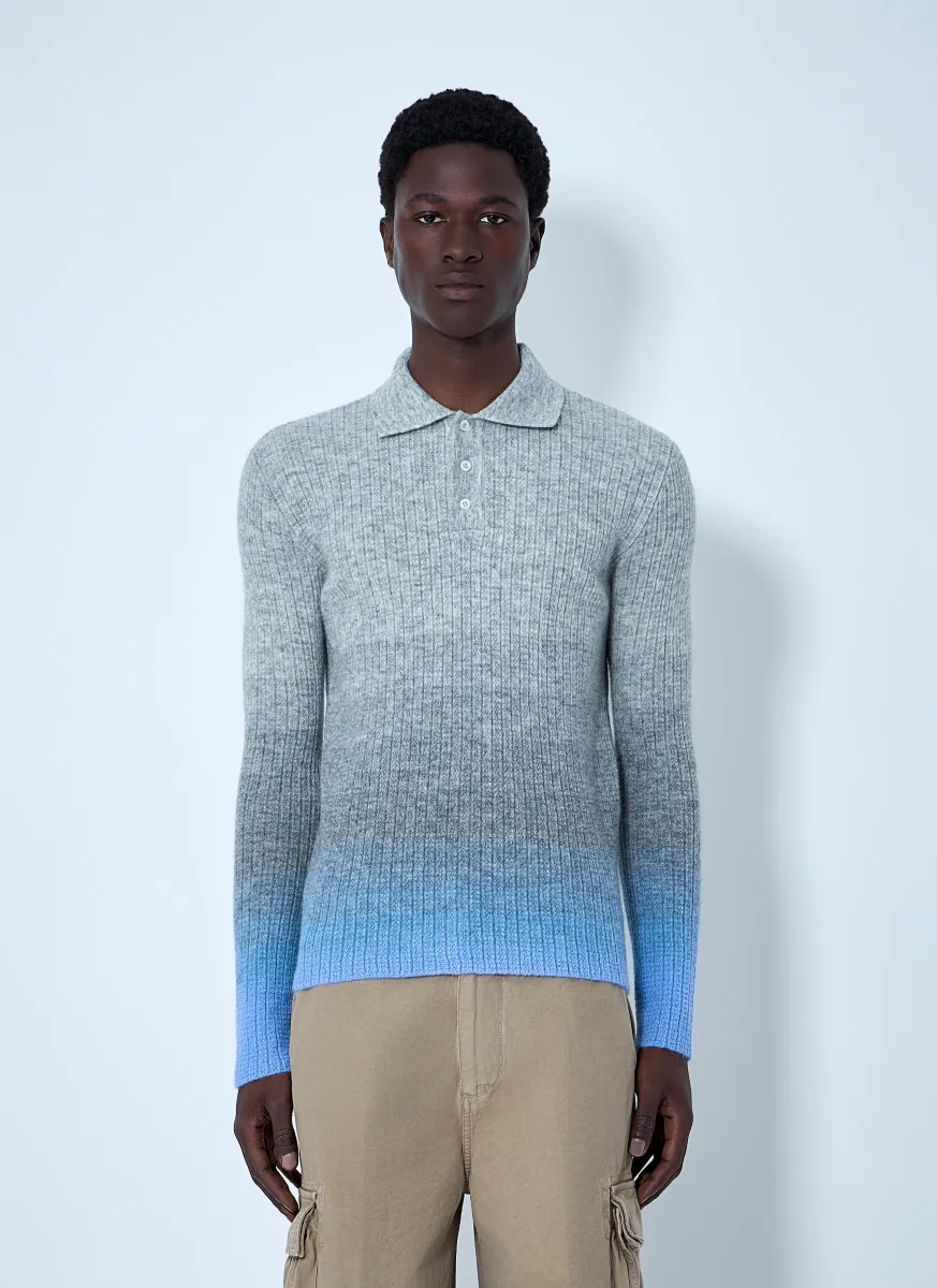 Ribbed Knit Polo Sweater