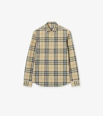 Slm Fit Check Cotton Shirt in Grain beige
