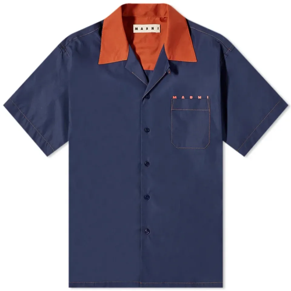 Contrast Collar Logo Vacation Shirt