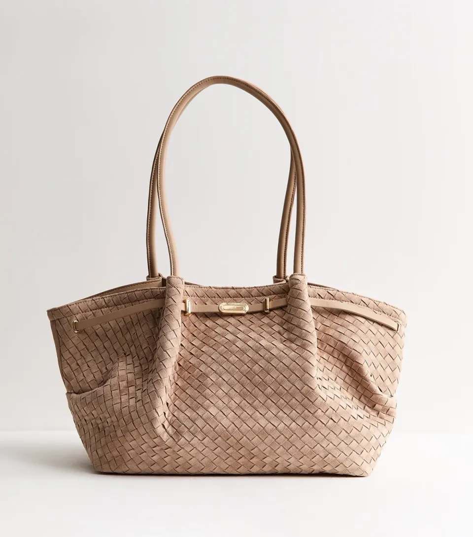 Dark Brown Faux Suede Woven Winged Tote bag