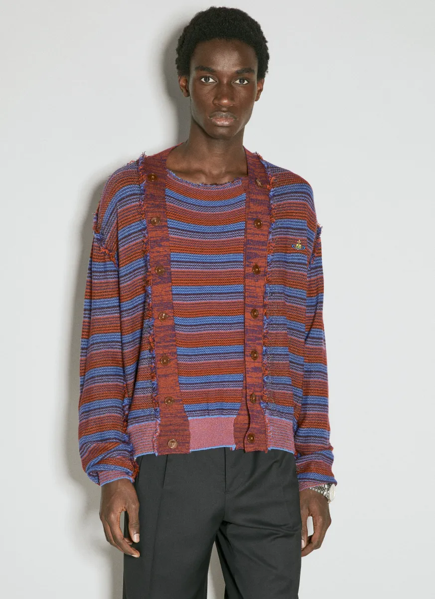 Stripe Broken Stitch Knit Cardigan