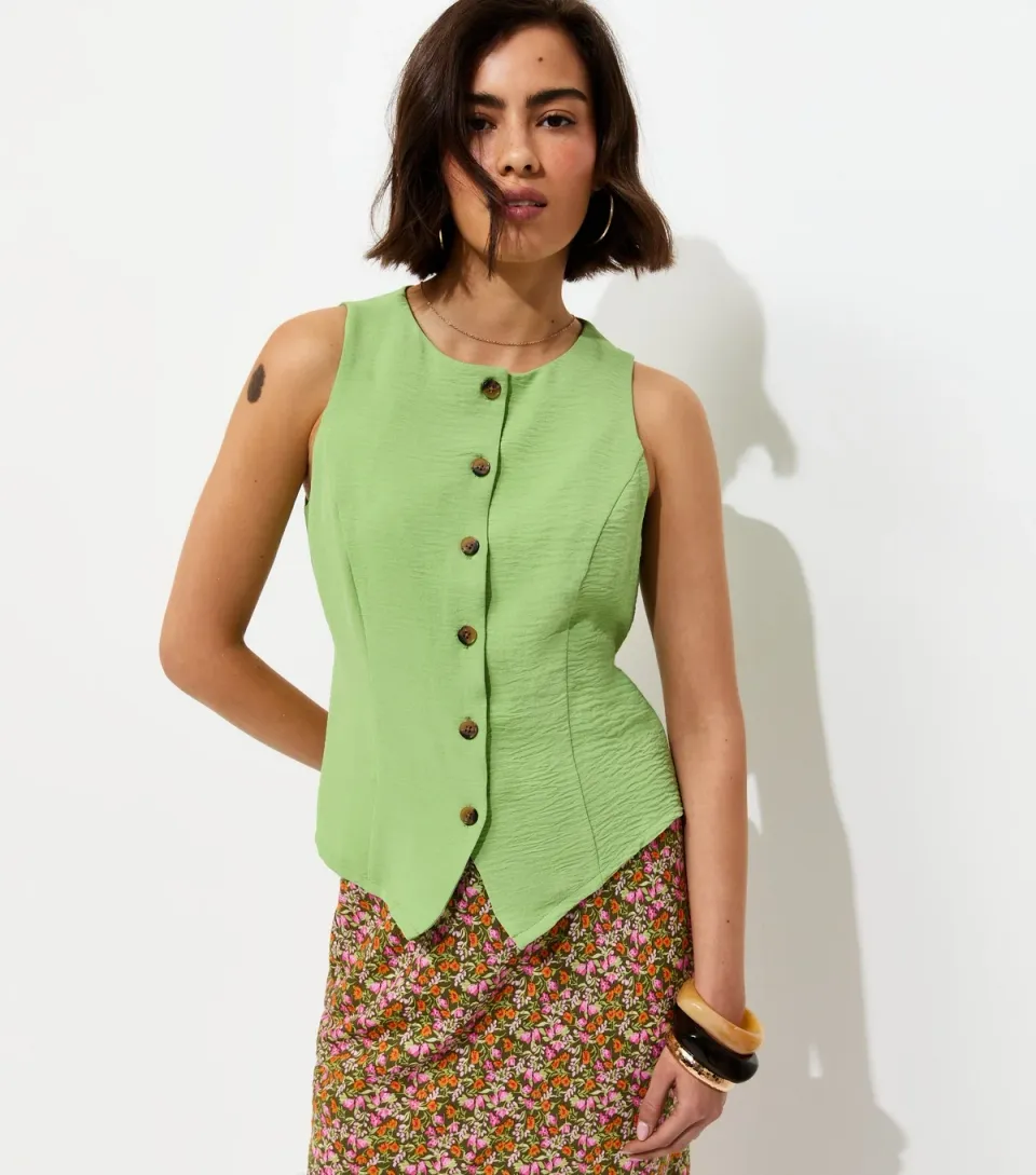 Women's Bright Green Crinkled Tie Back Waistcoat