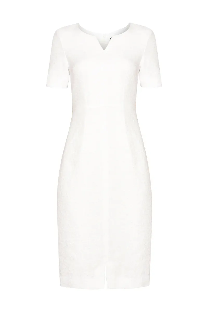 Plain White Tweed Dress with Neck and Hem Slits - Eve