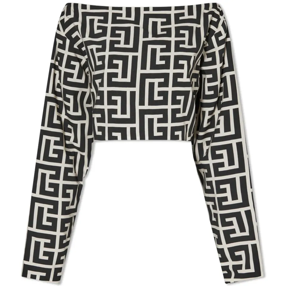 Maxi Monogram Cropped Off Shoulder Jumper