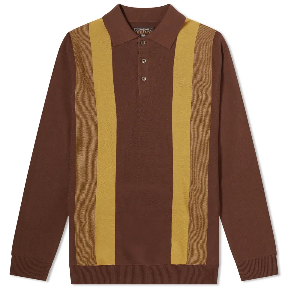 12g Stripe Knit Long Sleeve Polo
