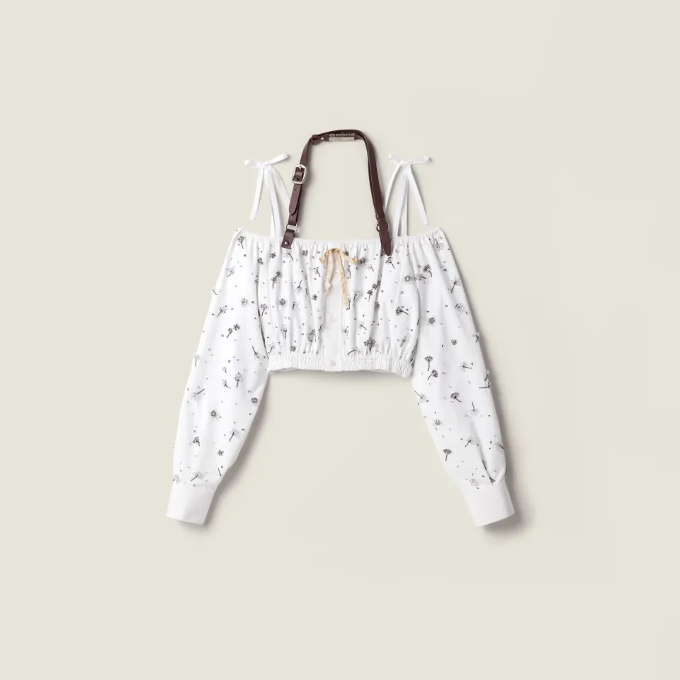 Embroidered poplin and chino top