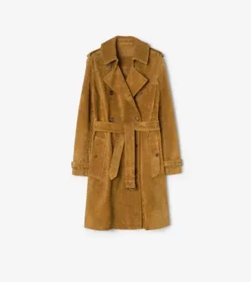 Mid-length Suede Kensington Trench Coat in Tan brown