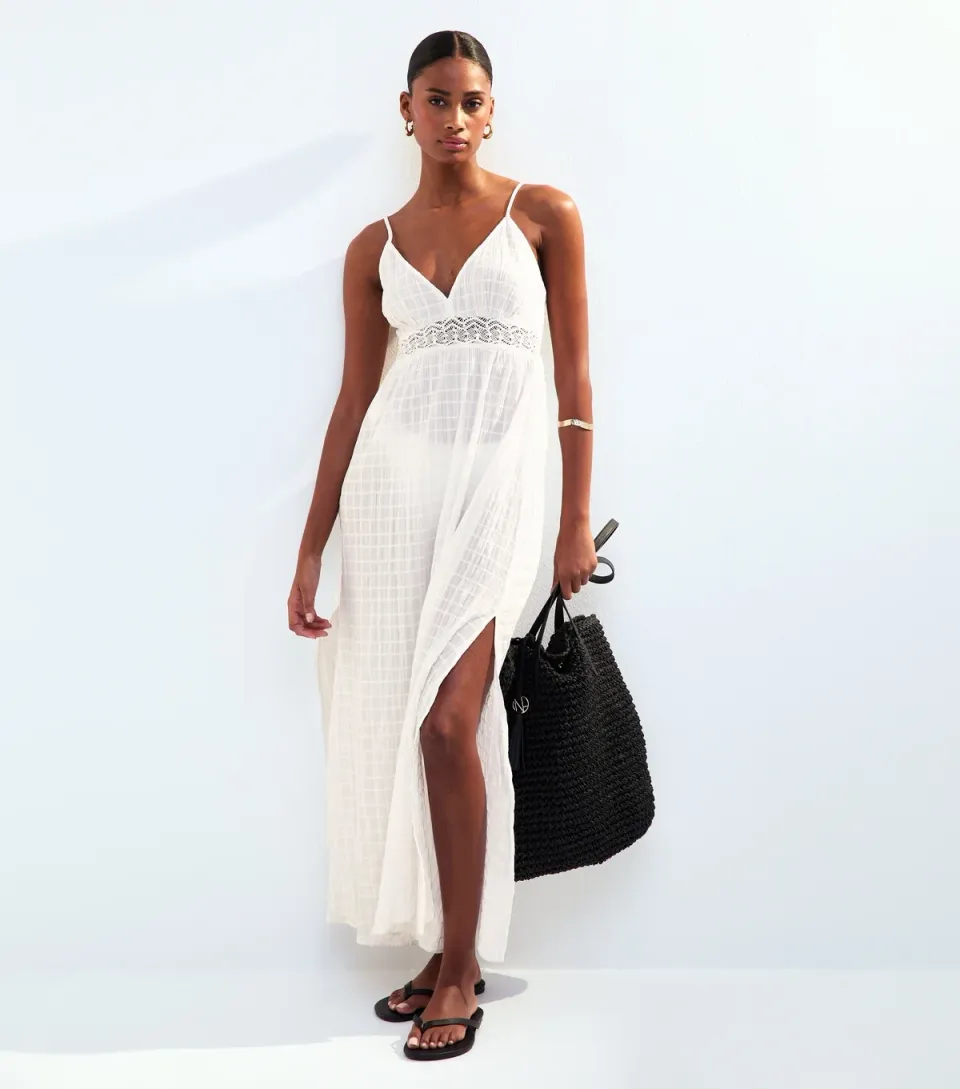Women's White Lace Insert Maxi Dress