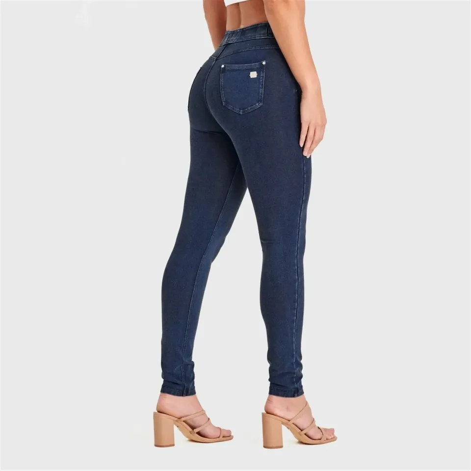 N.O.W Denim - High Waisted - 7/8 Length - Dark Blue + Blue Stitching