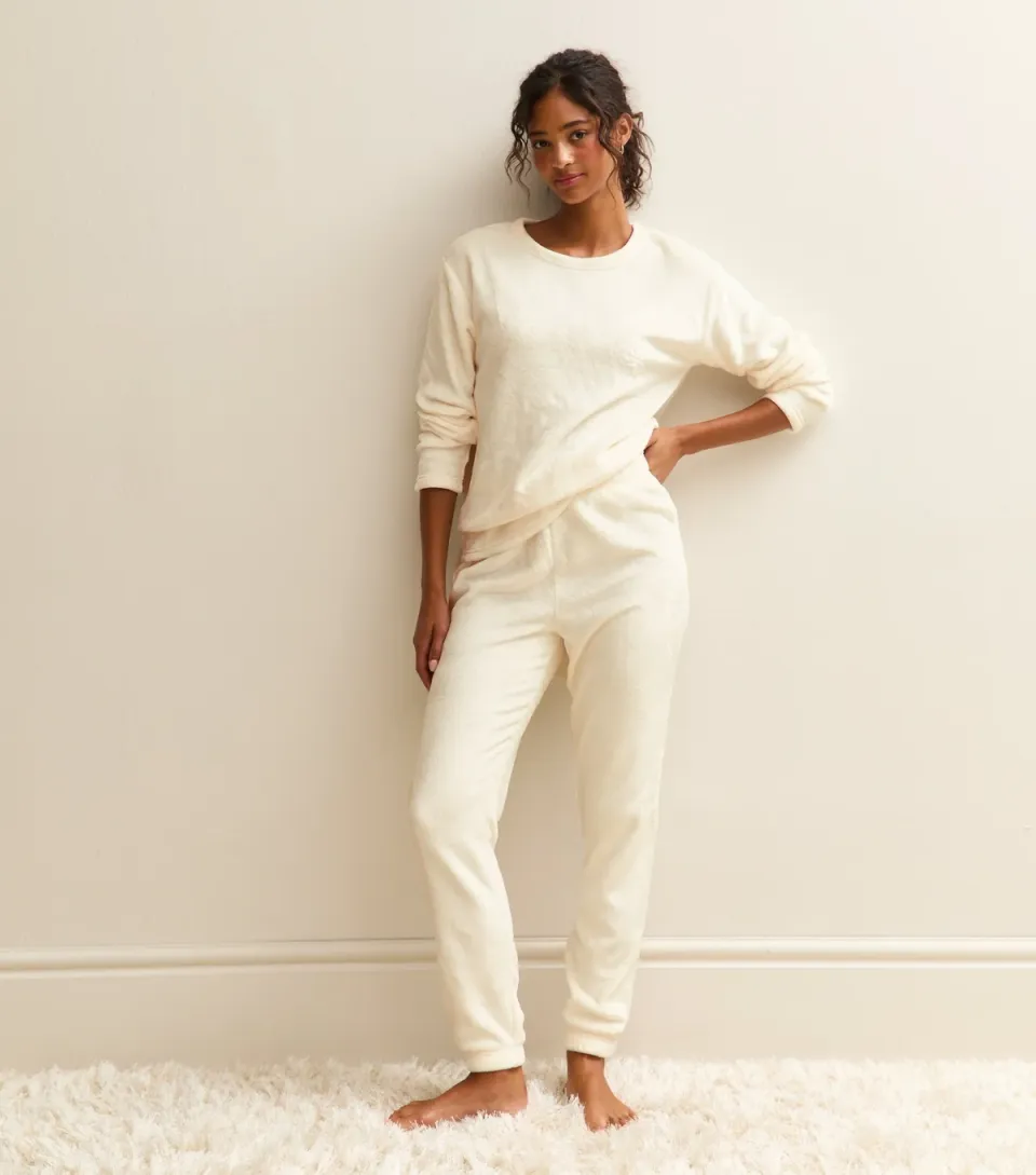 Women's Off White Fluffy Tapered Lounge Trousers