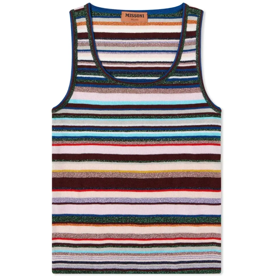 Long Sleeve Stripe Knitted Lurex Tank