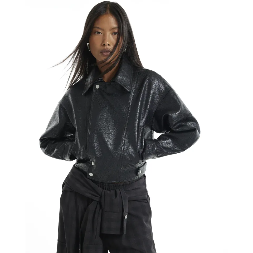 Petite Faux Leather Zip Jacket
