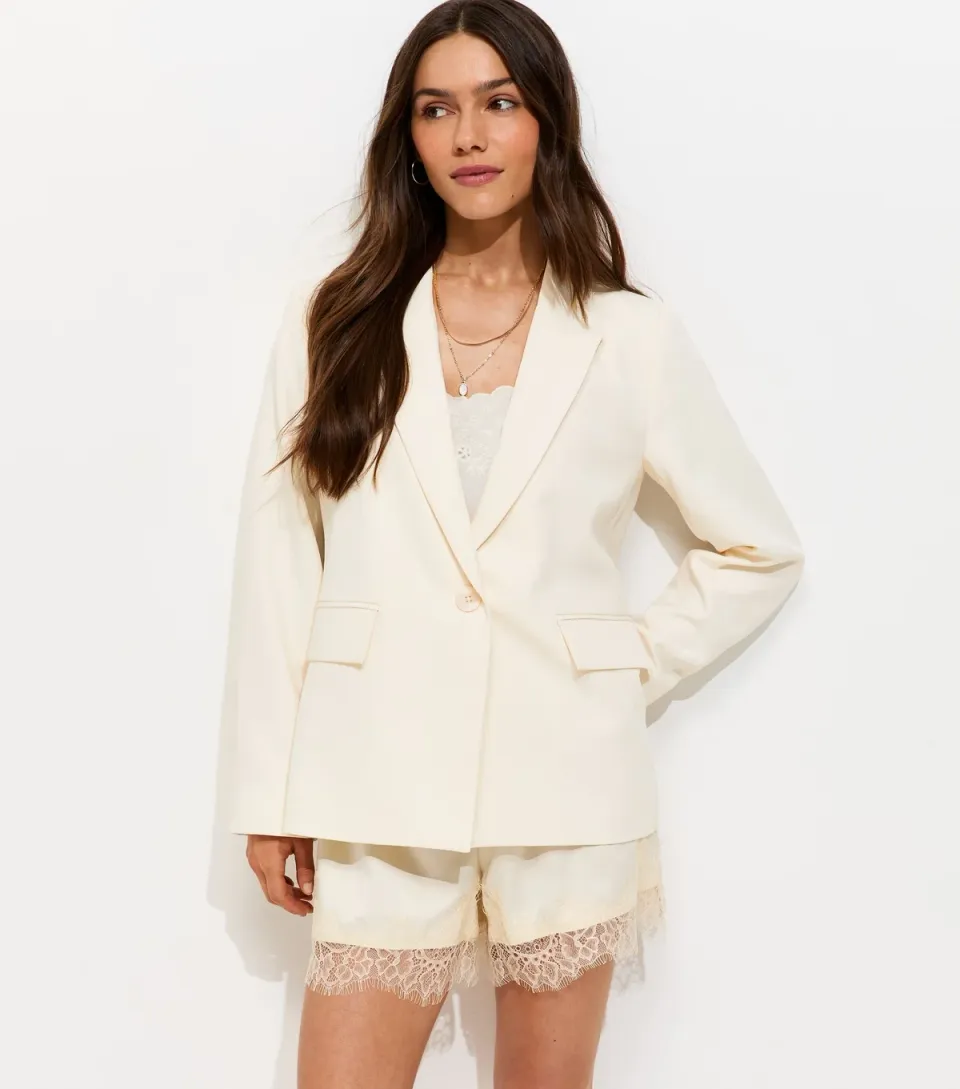 Women's Petite White Single Button Tailored Blazer