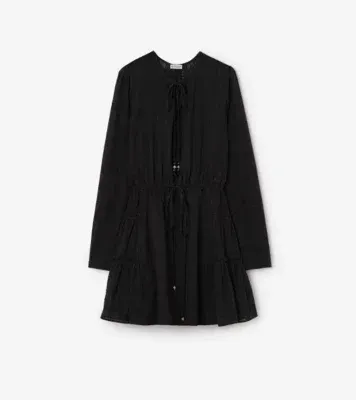 Check Cotton Voile Dress in Black - Women, Leather