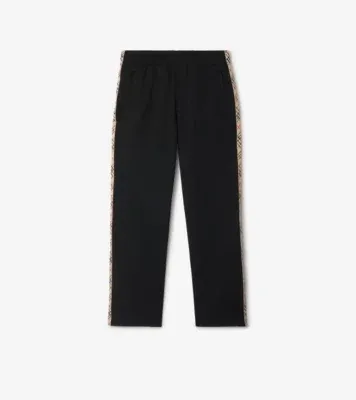 Check Trim Cotton Blend Track Pants in Black