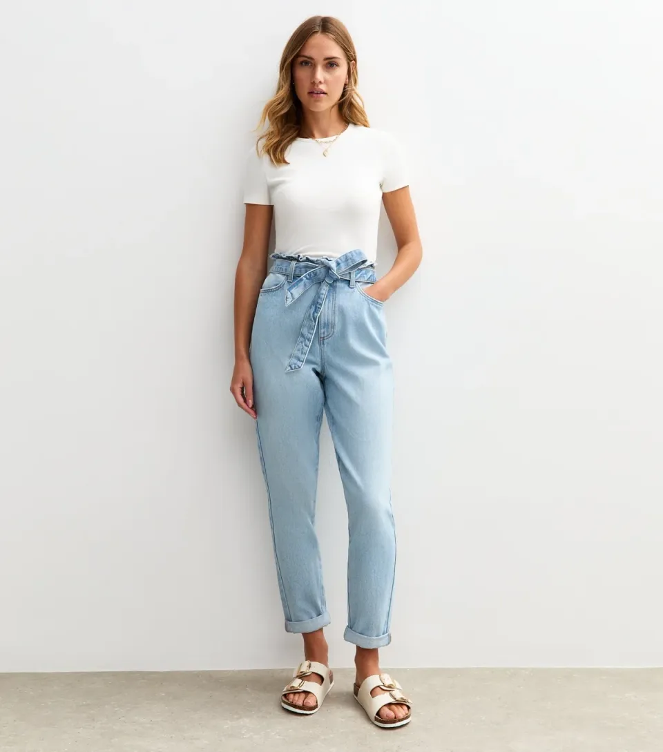 Women's Blue Paperbag Waist Barrel Jeans