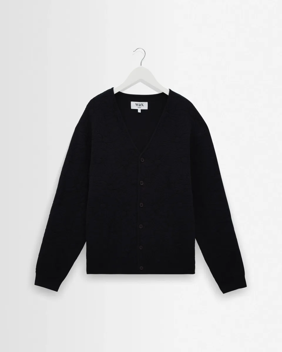 Alban - Navy and Black Floral Jacquard Cardigan