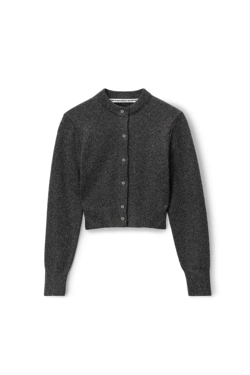 crystal hotfix shrunken cardigan in wool