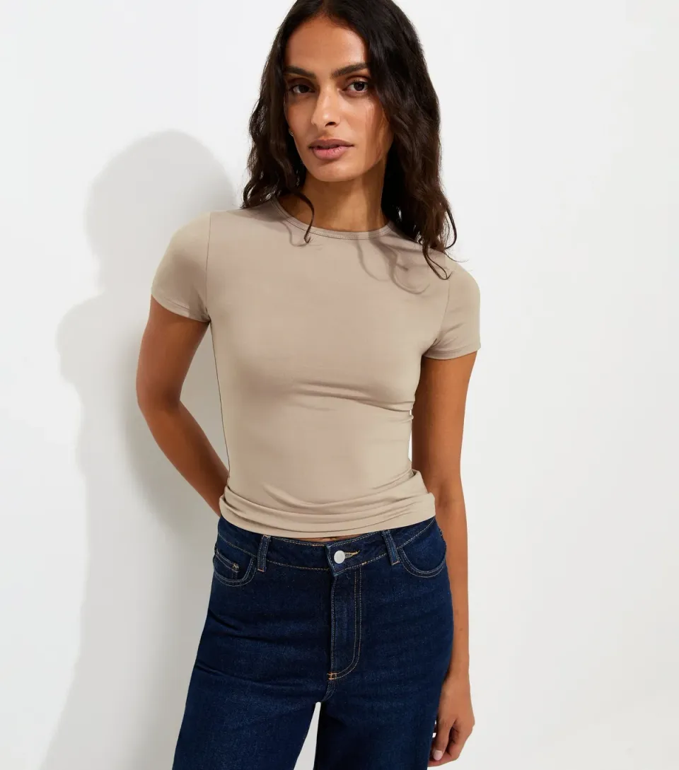 Women's Mink Slinky Jersey Crew Neck T-Shirt