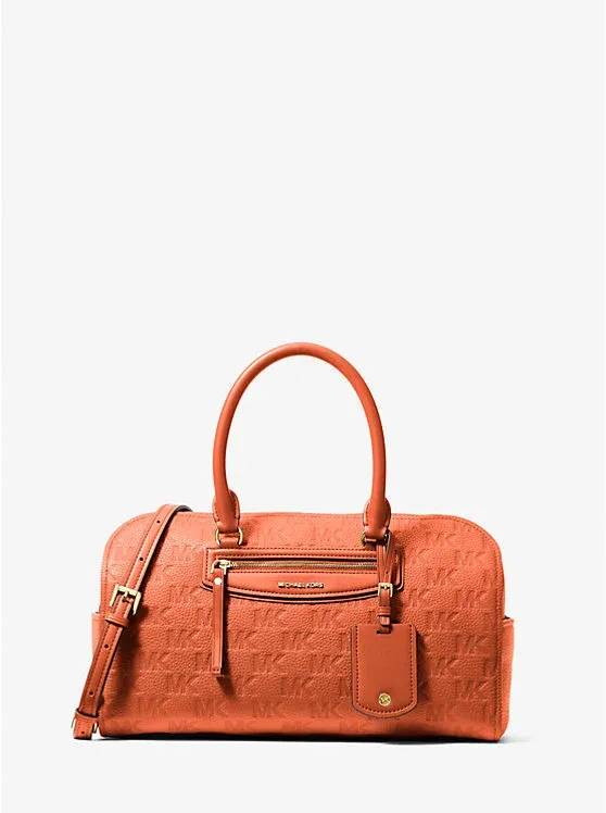 Jet Set Travel Medium Logo Embossed Leather Duffel Crossbody Bag
