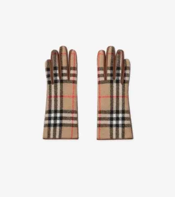 Check Wool Gloves in Archive beige