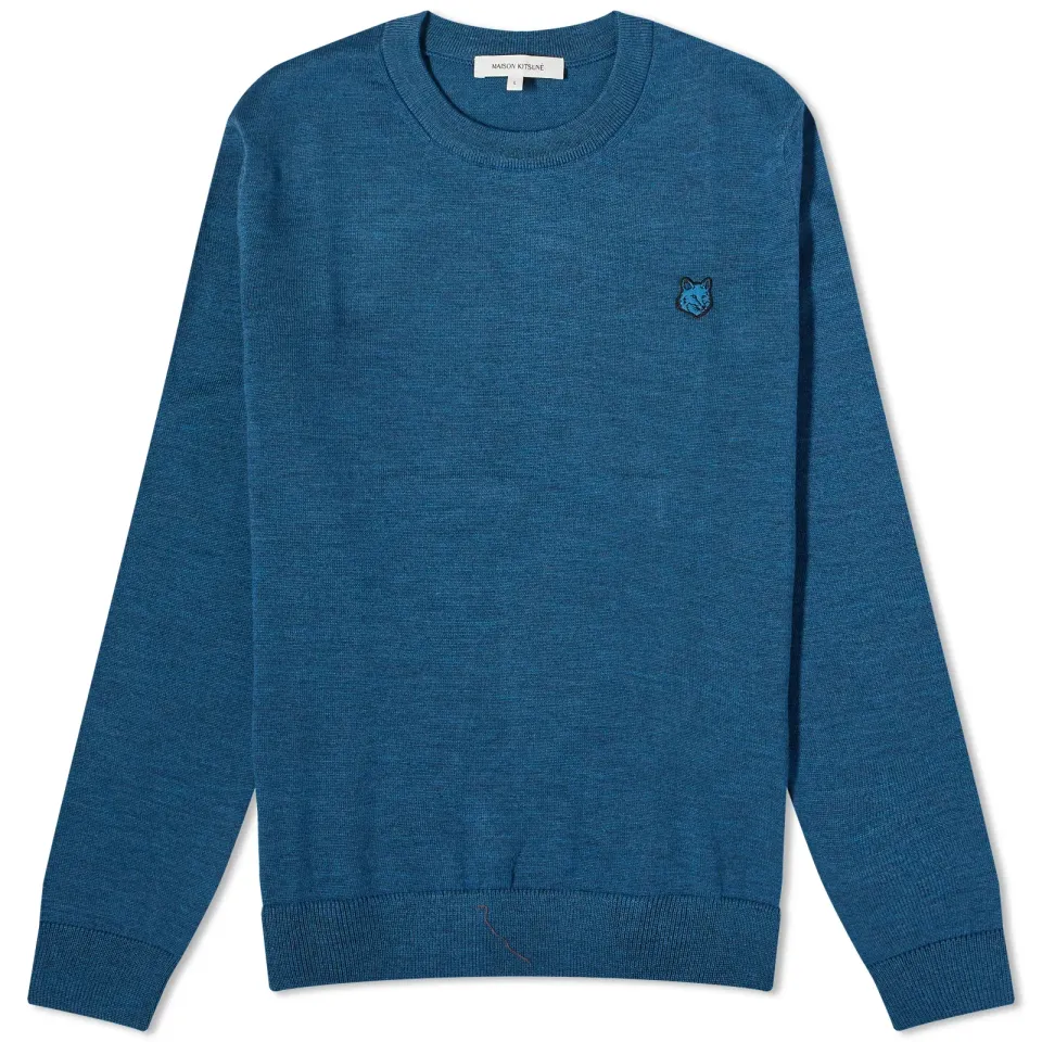 Tonal Fox Head Patch Crew Knit