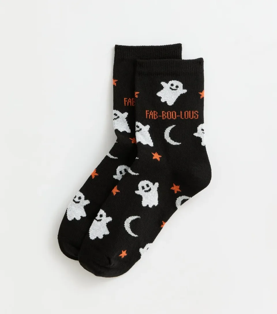 Black Fab-Boo-Lous Ghost Ankle Socks