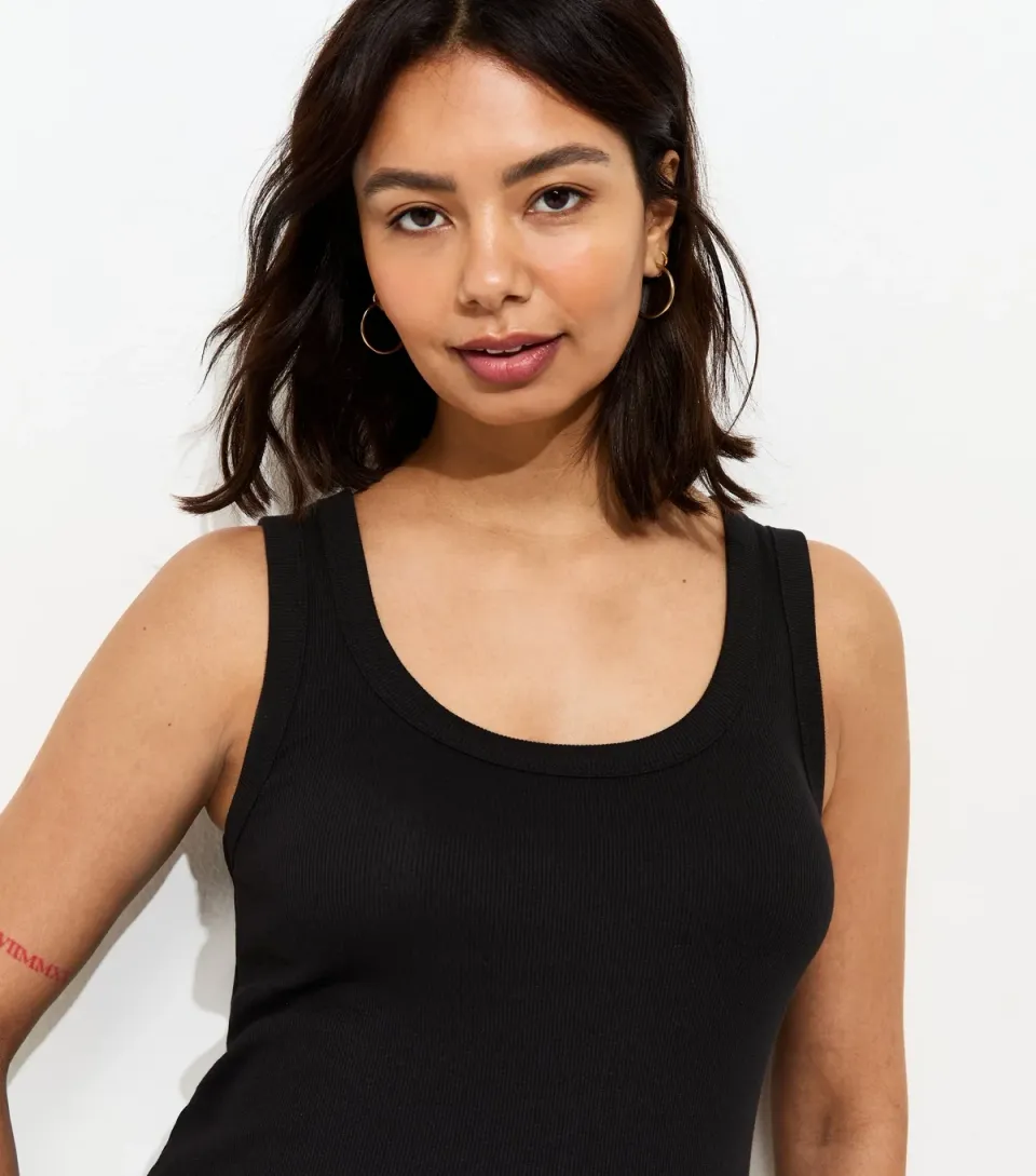 Women's Maternity Black Ribbed Scoop Neck Vest
