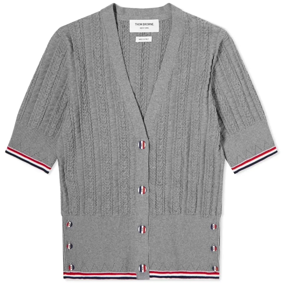 Short Sleeve Stripe Knit Cardigan