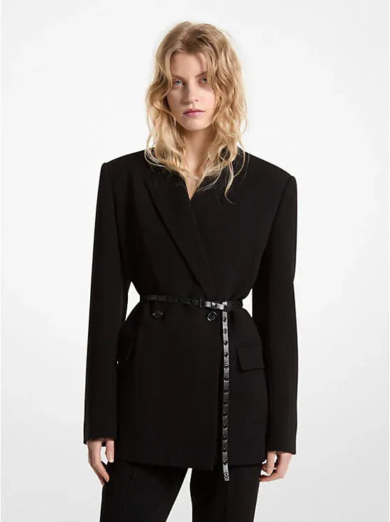 Belted Crepe Double-Breasted Blazer