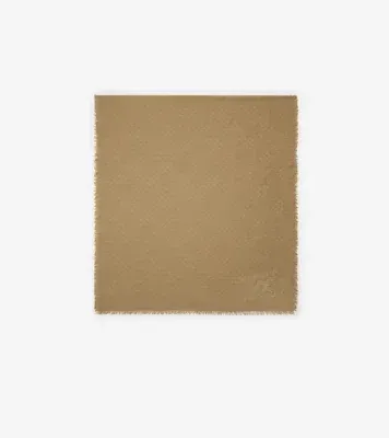 Wide Check Wool Silk Scarf in Sand beige
