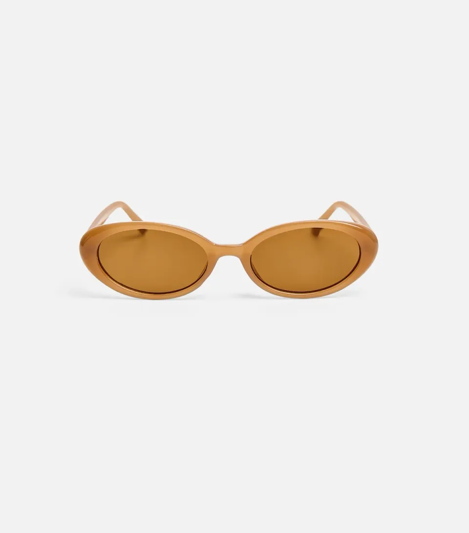 Beige Clear Oval Sunglasses