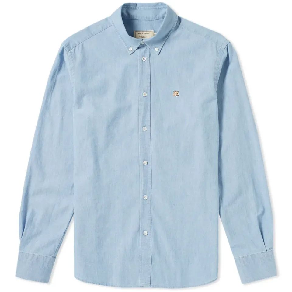 Maison Kitsuné Button Down Fox Head Embroidery Chambray Shirt