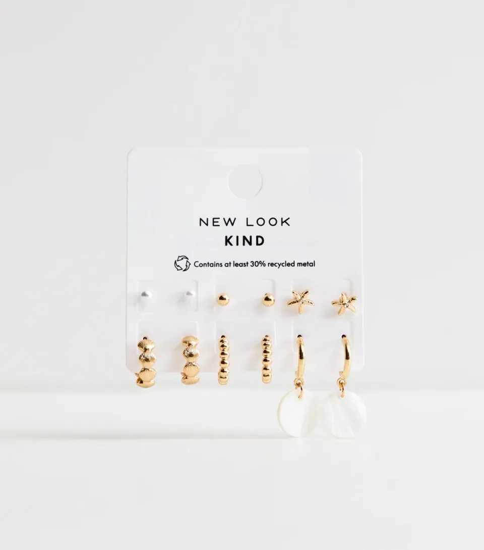 Pack of 6 Gold Tone Stud and Open Hoop Earrings