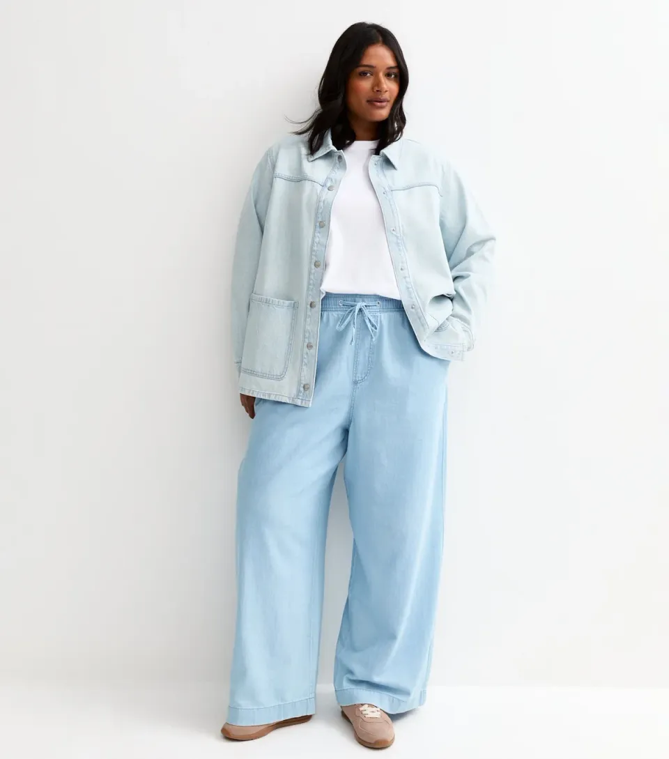 Women's Plus Size Blue Denim Wide Leg Trousers Curves