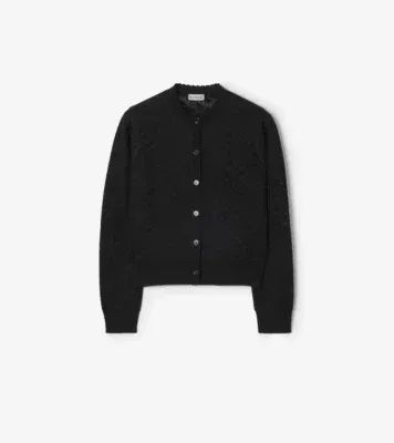 Check Wool Silk Cardigan in Black