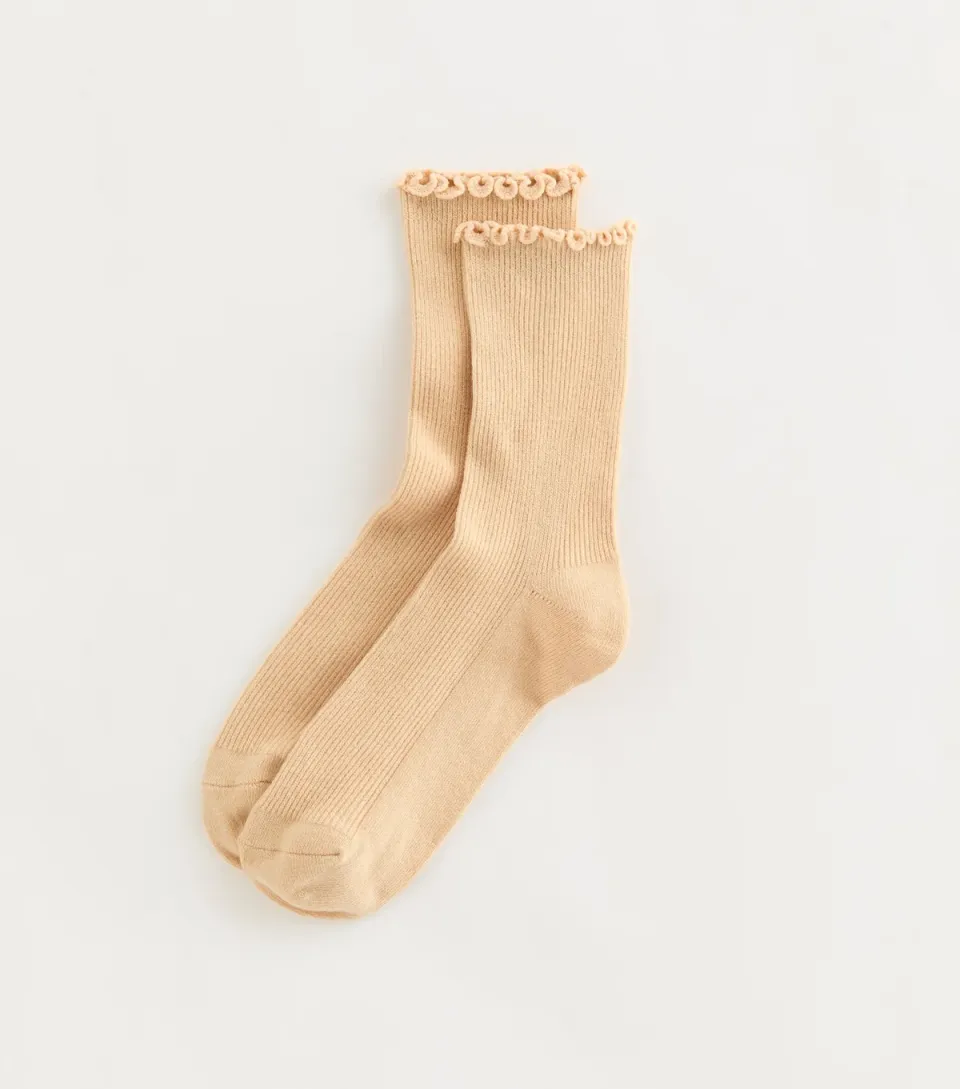 Light Yellow Ribbed Frilly Trimmed Socks