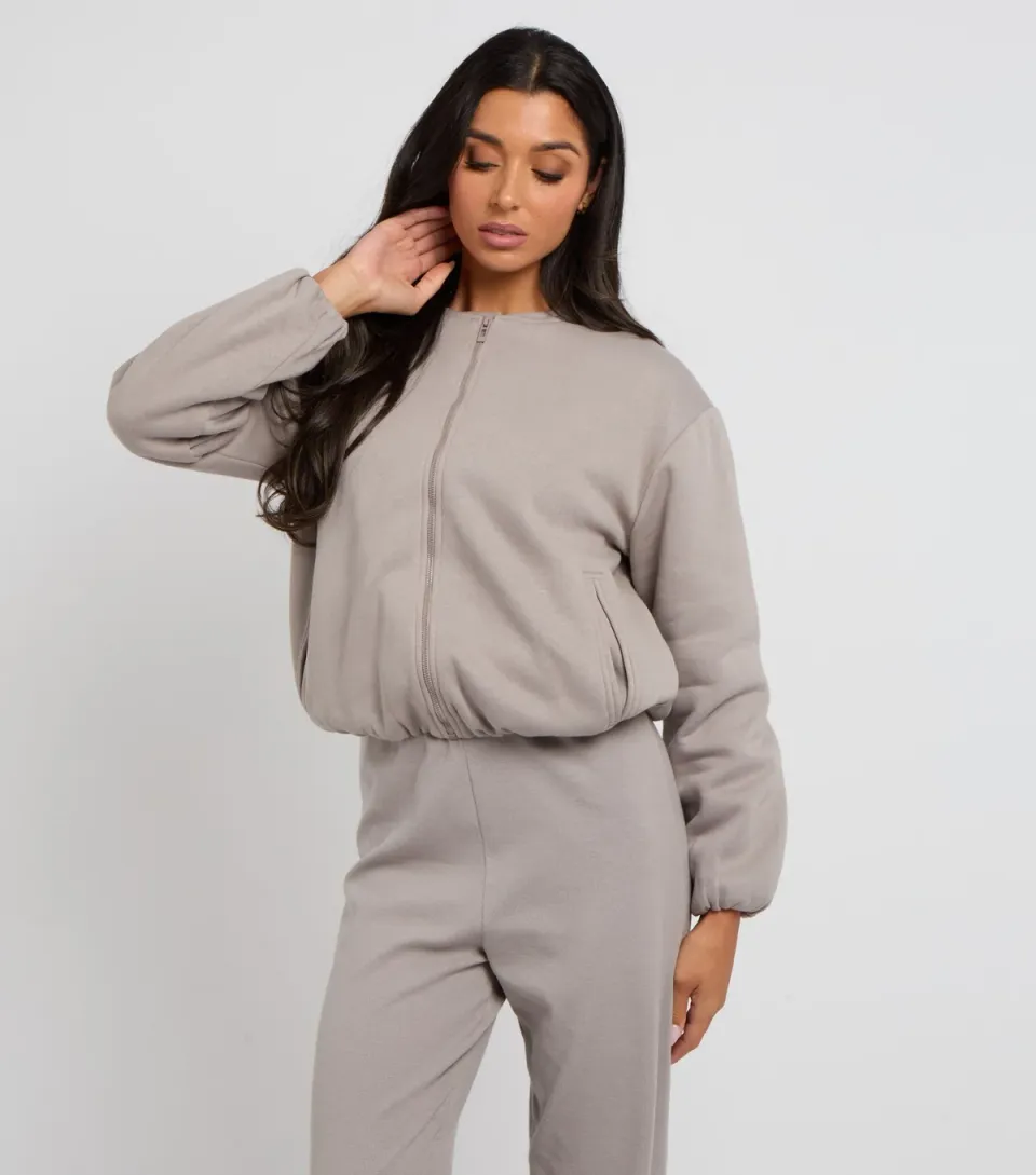Women's Grey Bubble Hem Jersey Jacket