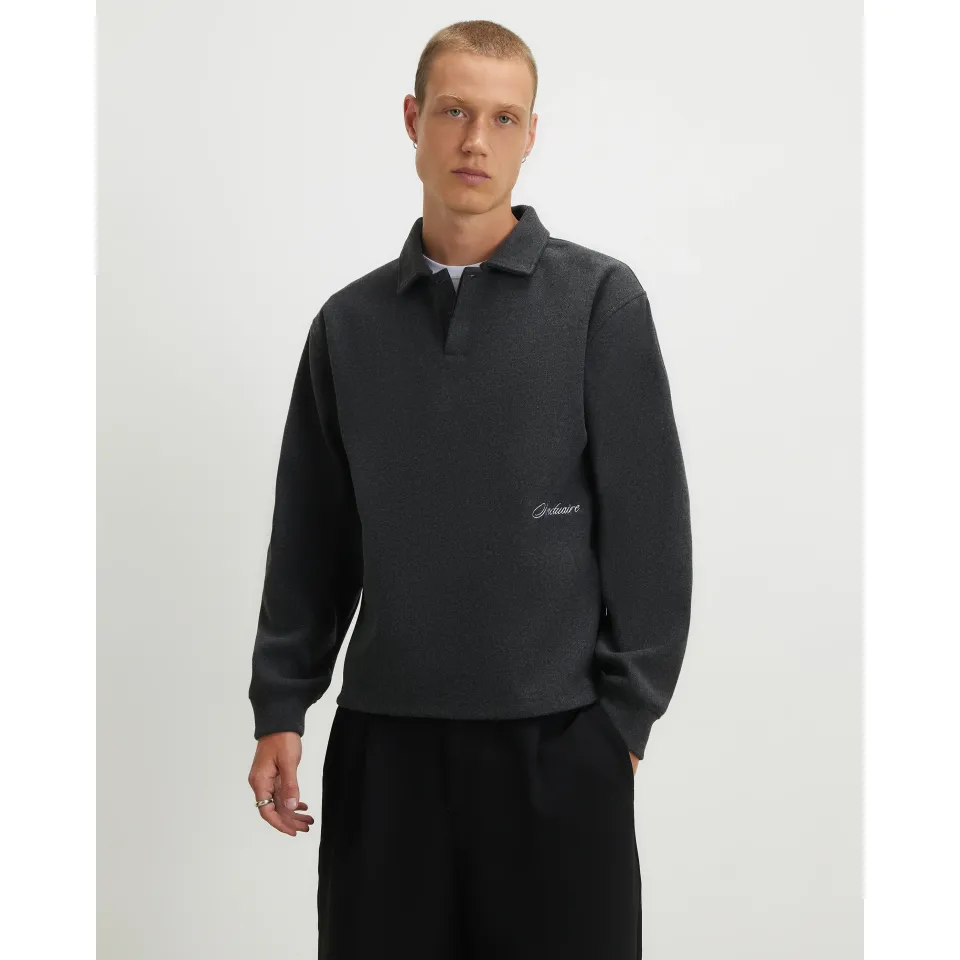 Embroidered Buttoned Polo Sweatshirt