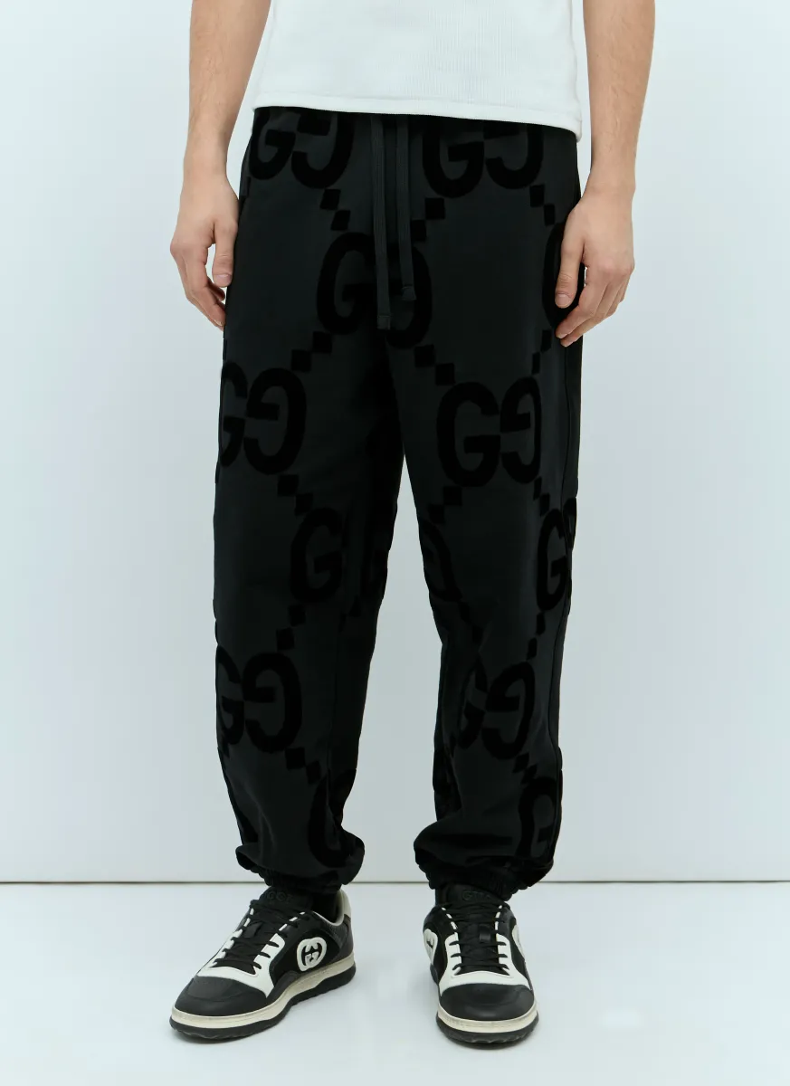GG Flocked Print Cotton-Fleece Track Pants