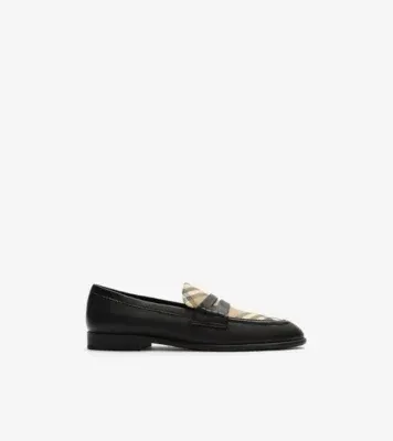 Check and Leather Opal Loafers in Black/archive beige