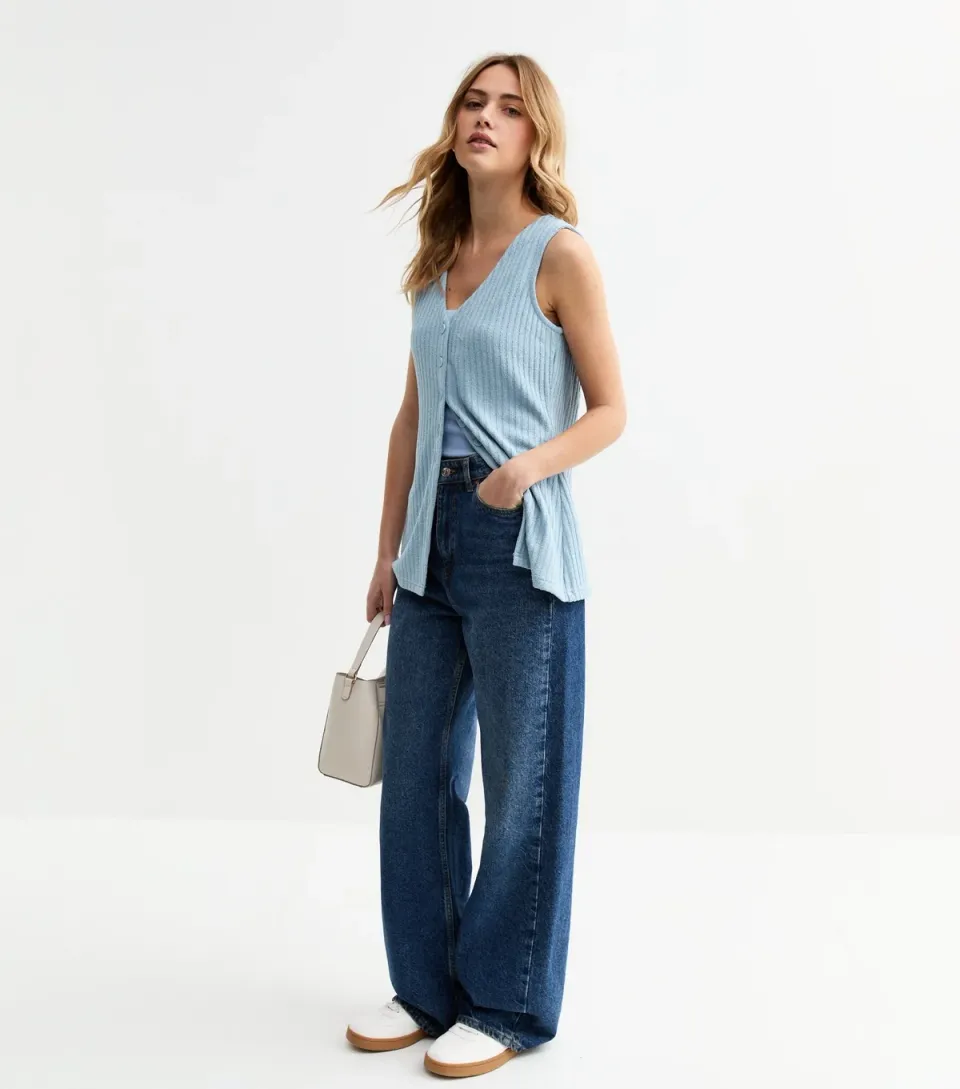 Women's Light Blue Textured Longline Waistcoat