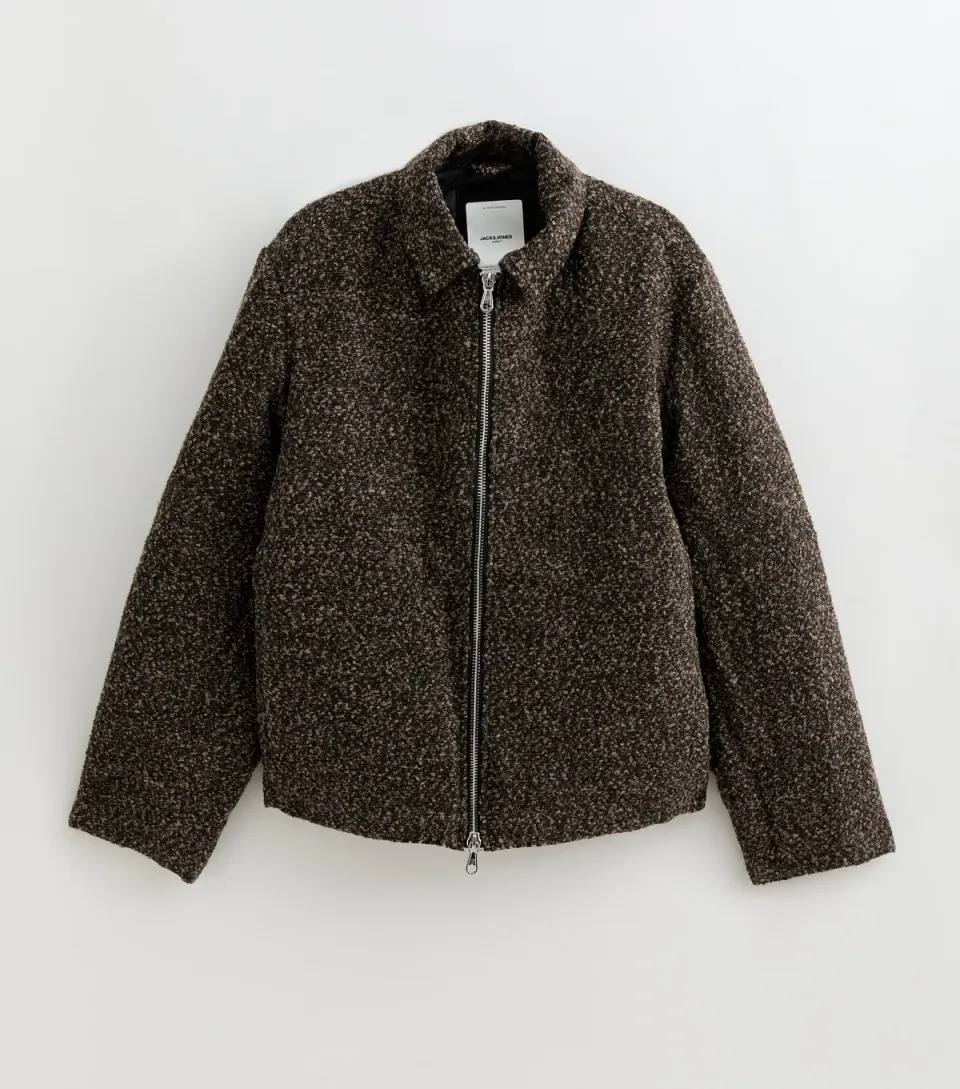 Men's Dark Brown Textured Zip Up Jacket