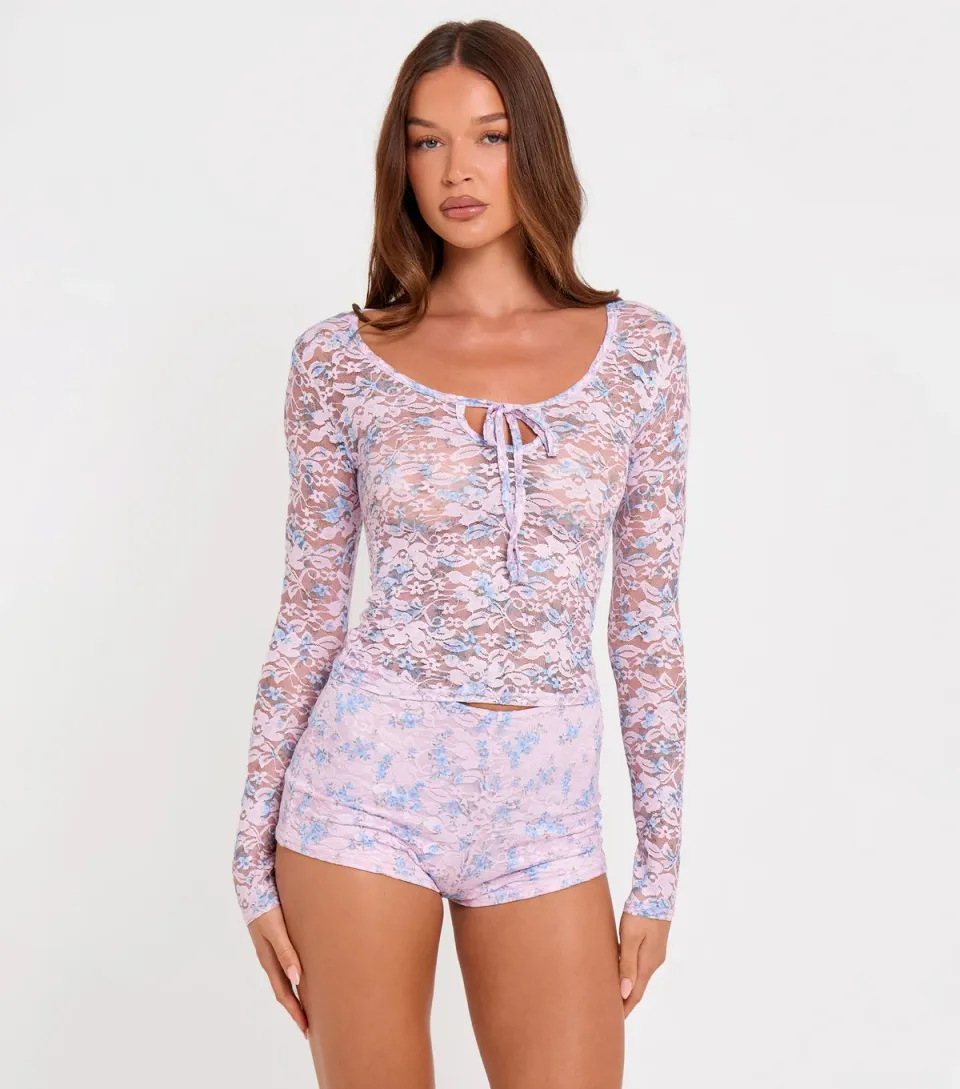 Women's Long Sleeve Sheer Lace Top