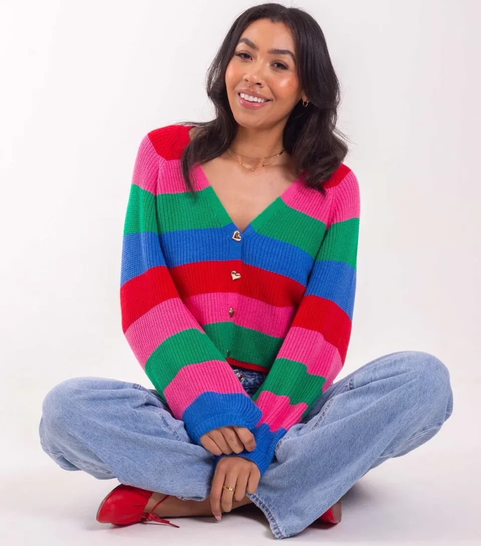 Women's Multi Colour Striped Cropped Cardigan