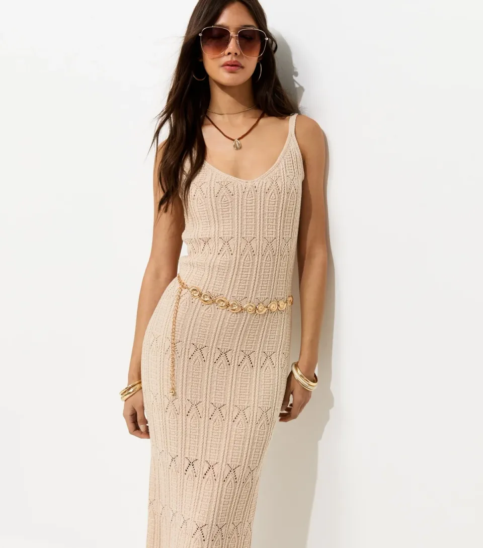 Women's Cream Cotton Rich Stitch Detail Maxi Dress