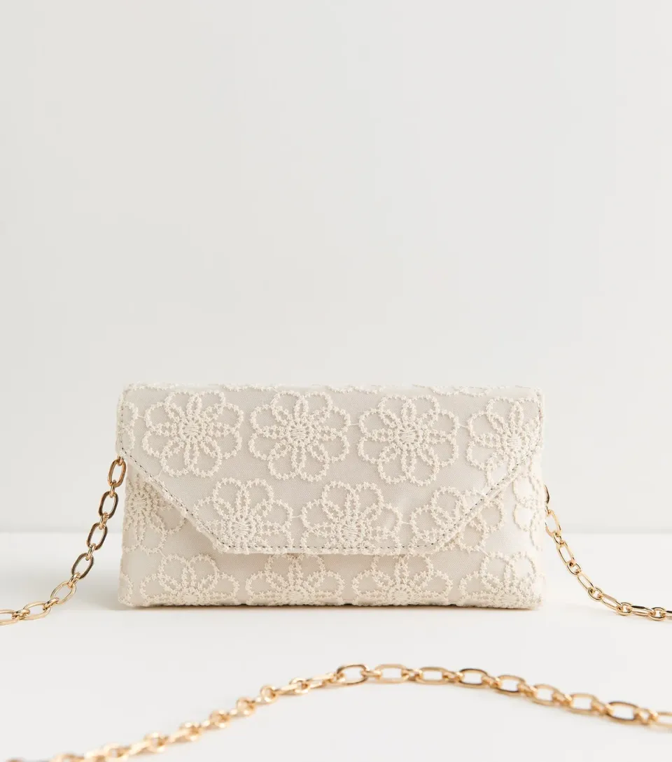 Cream Floral Chain Shoulder Bag Vegan