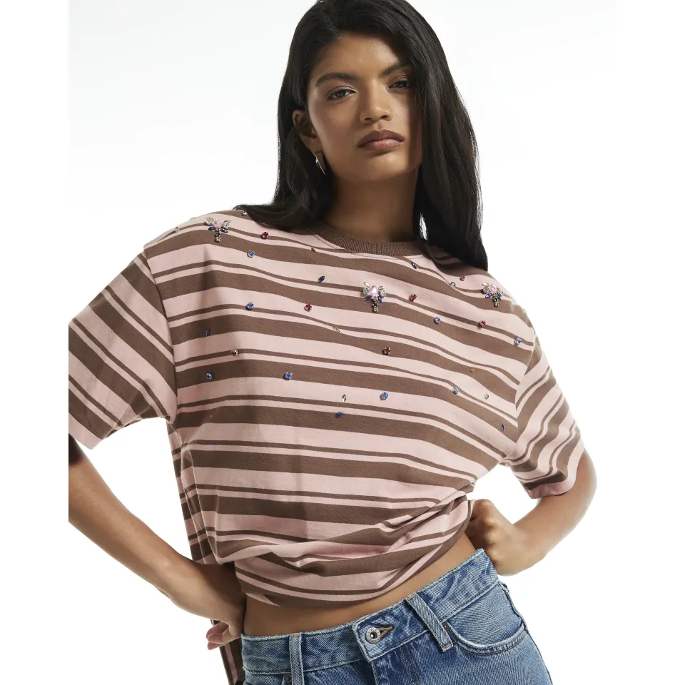 Cotton Diamante Stripe T-Shirt