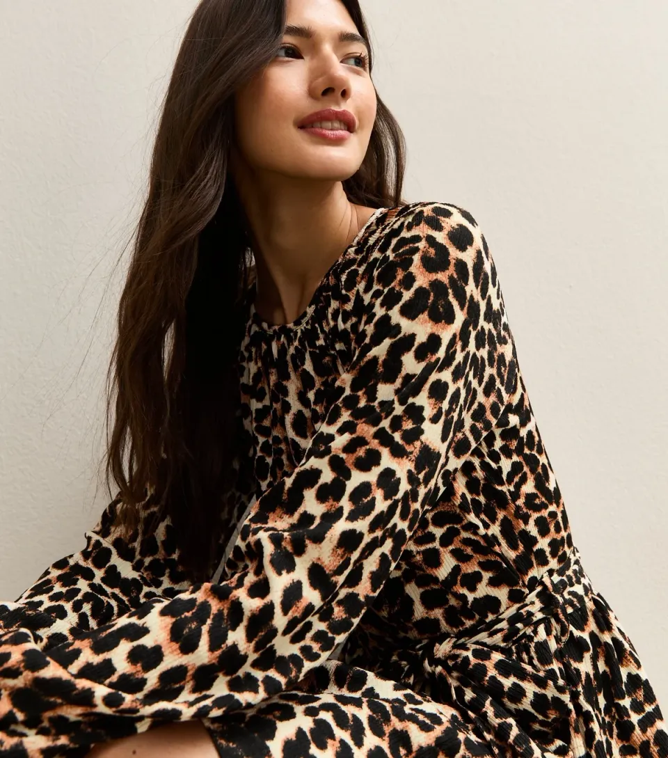 Women's Brown Animal Print Belted Mini Dress
